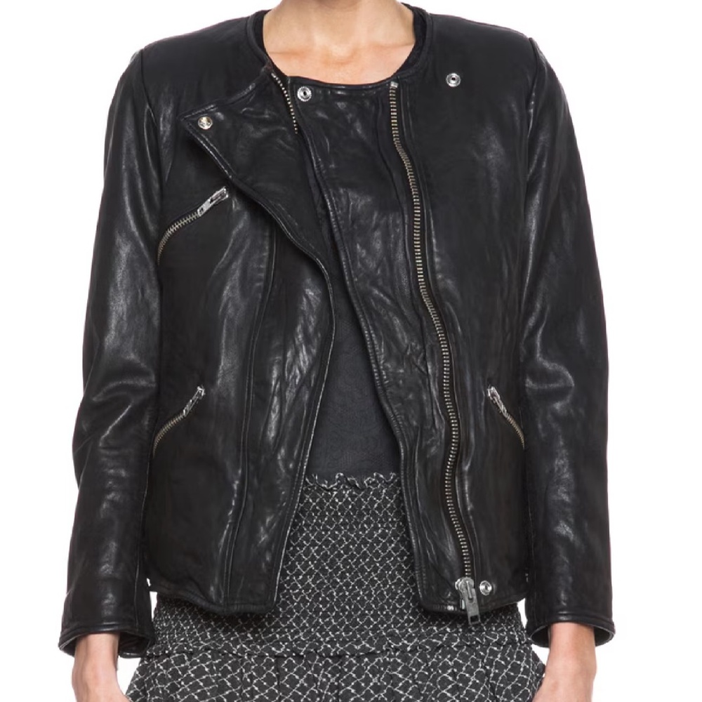 Isabel Marant Bradi SOFT Lambskin Black Leather Jacket 44 10 12 Punk Elegance